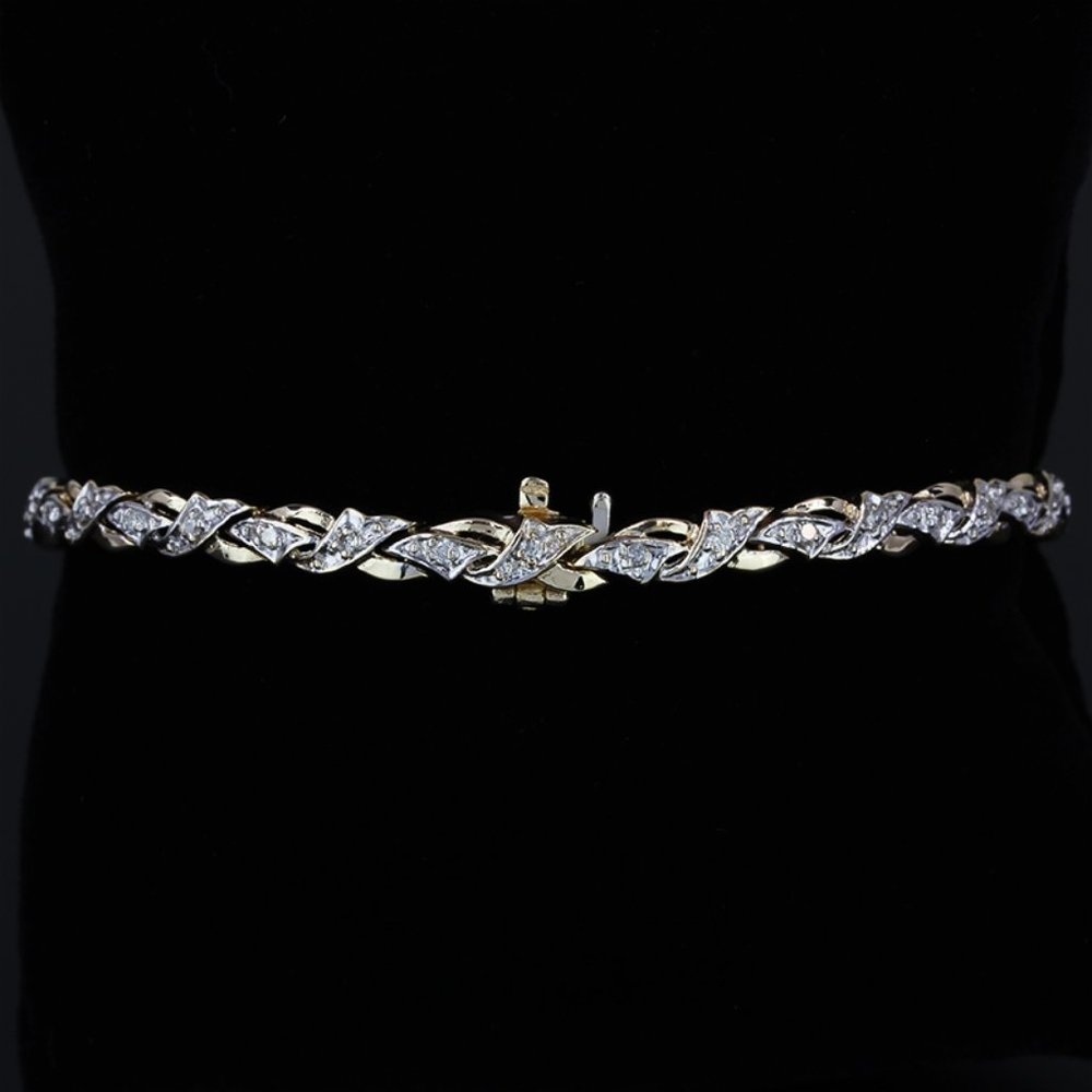 14k Two-Tone Gold Diamond Fancy Crossover Link Bracelet - Picture 5 of 7